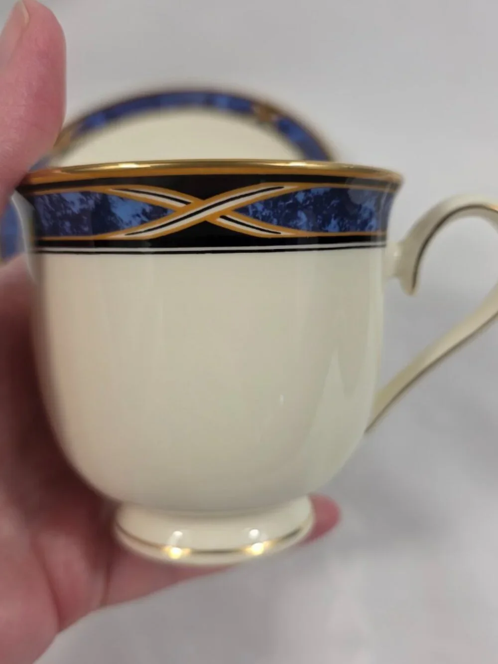 Lenox Mountain View American Home Cup & Saucer Set Blue Marble Rim